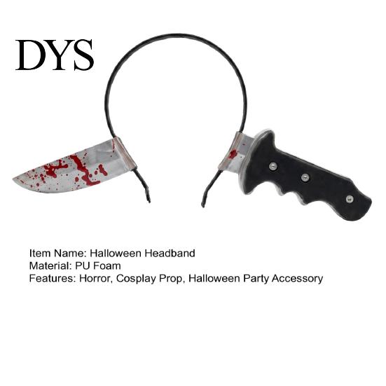 Funny Tricky Accessories Fake Knife Through Head Headband for Adult, PU Foam Horror Zombie Headpiece Headwear Prop, Halloween Costume Accessory Party