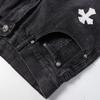 9925 CHROME HEARTS Мужские черные джинсовые шорты с белыми нашивками-крестами Свободный крой Уличный стиль Джинсовые шорты