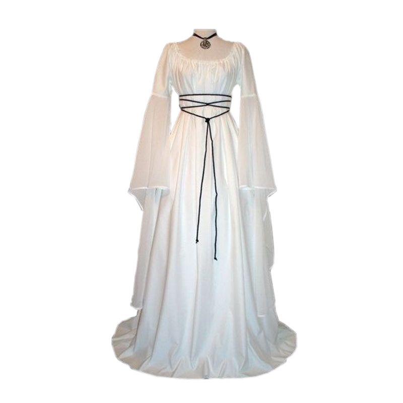 Изысканное женское винтажное средневековое платье с потрясающими длинными рукавами-колоколами и необычным дизайном