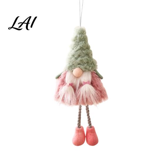 Plush Fabric Hanging Gift Christmas Ornaments Pink Green Faux Fur Gnome Tree Reusable Holiday Party Supplies Decoration for Table Fireplace