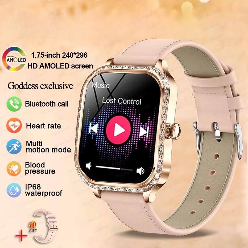 2025 New Fashion Smart 1.75" HD Display Watch Women AMOLED Curved Screen IP68 Waterproof Health Call Smartwatch Apple Watch Ladies for Lady Gift