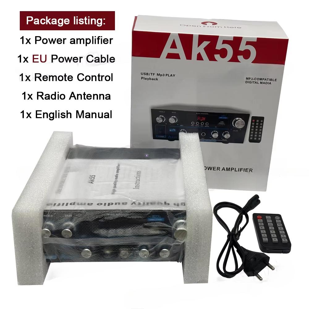 AK55 Hi-Fi Цифровой усилитель Канал 2.0 Bluetooth Объемный звук Усилитель Максимальная мощность 90 Вт x 2 Динамик для дома Автомобиля BT 5.0 Аудиоусилитель