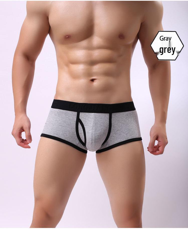 Longjiang Men's Mid-Rise Side-Opening Boxer Briefs - Solid Color, Breathable, U-Shaped