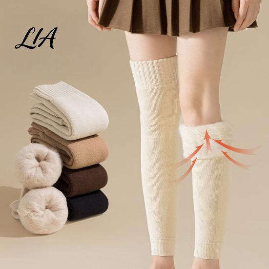 Warm Knit Gaiters for Outdoor Winter Leg Warmers Women, Over The Knee Thigh High Socks, Thickened Velvet Thermal Socks Soft Sleeves, Plush Lined Cold