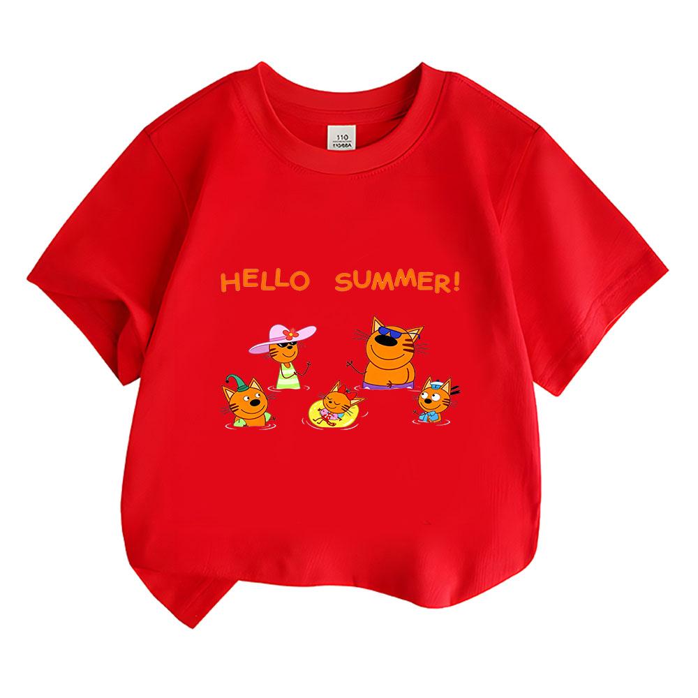 100% Хлопок Kid-e-cats Детская Футболка Мультяшный Принт Детские Футболки Милые Повседневные Топы Мягкие С Круглым Вырезом Для Малышей С Коротким Рукавом Летняя Одежда