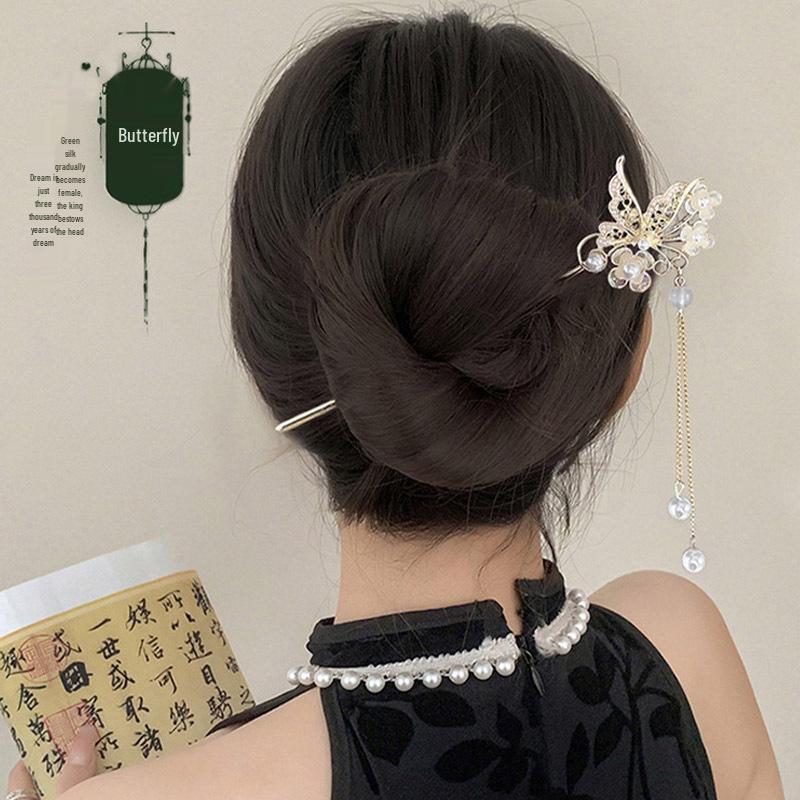 Ancient Style High-End Chinese Sandalwood Tassel Hairpin for Hanfu Costume Updo