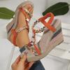 Fashion 2025 New Metal Decor Wedge Sandals for Women Summer Braided Band Platform Gladiator Sandals Woman Thick Bottom Beach Sandals