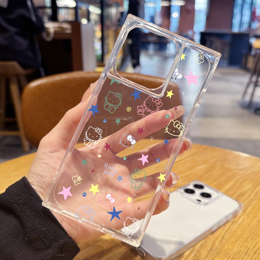 Простой и прозрачный чехол Hello Kitty для iPhone 15 с нарисованными линиями 14 Plus 13 Pro Max 12 11 прямоугольные края 16 promax