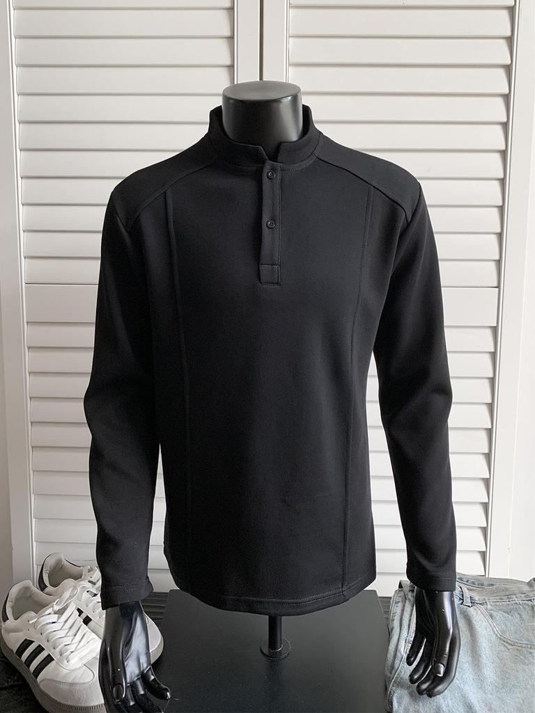 Мужская футболка-поло с длинным рукавом в американском стиле — модная базовая толстовка для весны/осени.