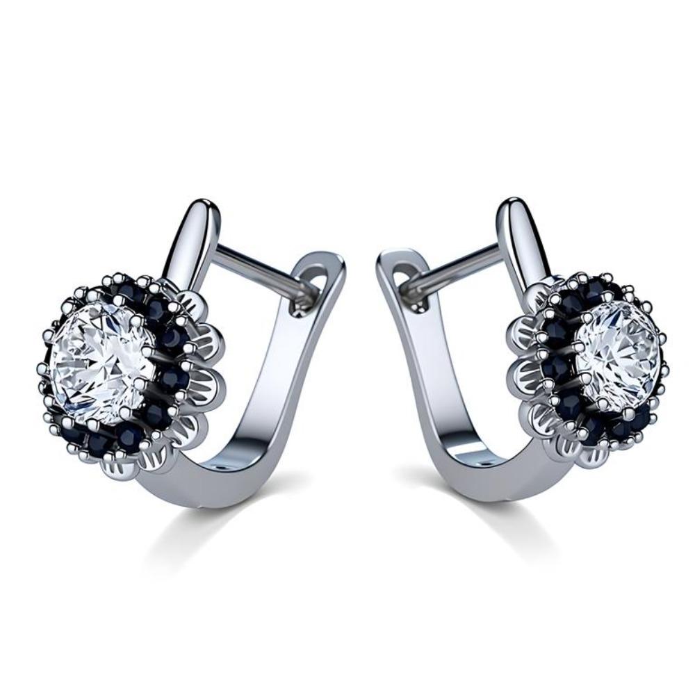 Серьги-кольца с черным и белым камнем