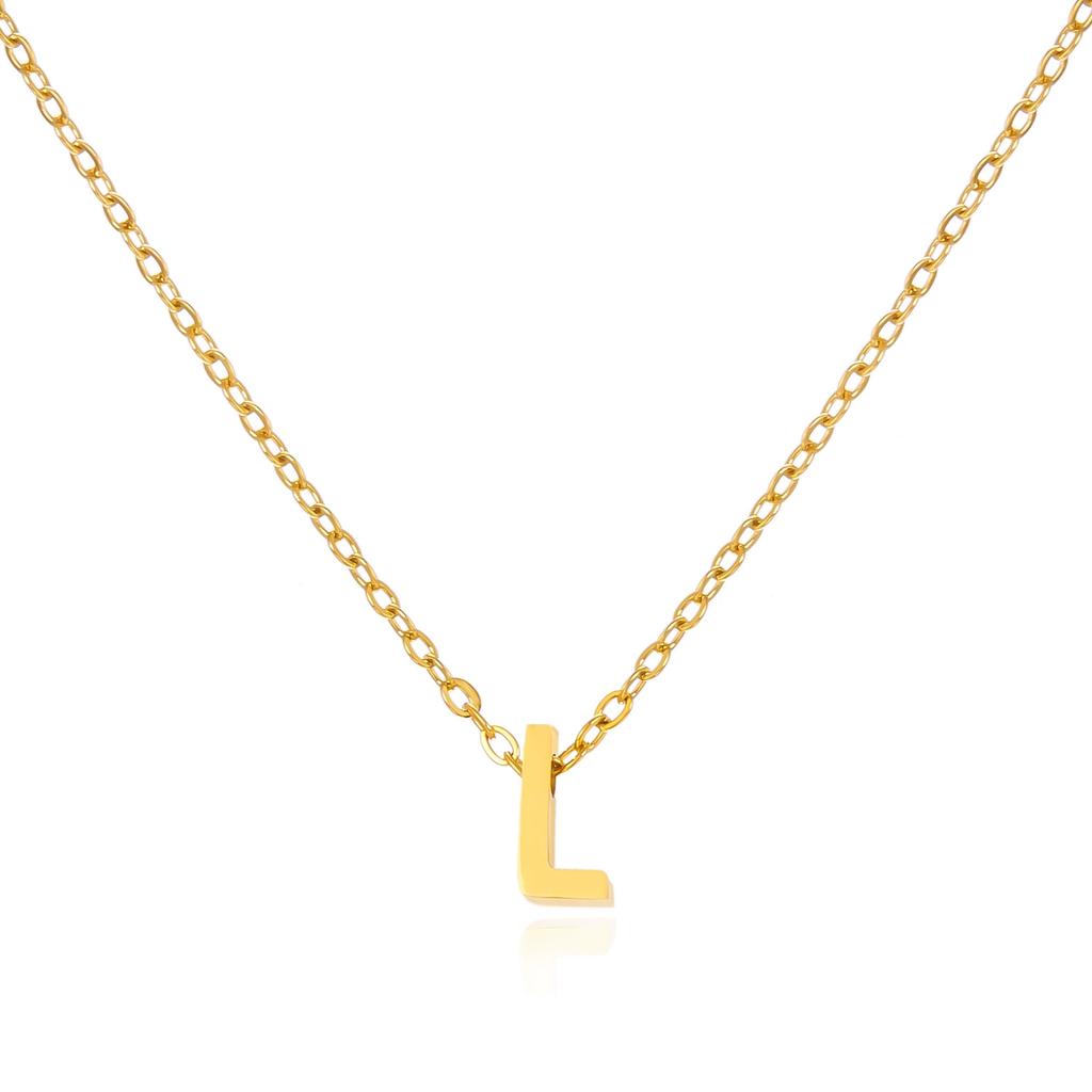 Stainless Steel Initial Necklace Gold Color Cut Letters Single Name Choker Necklace for Women Pendant Jewelry Gift