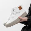 Men's High-Top Leather Sneakers: Autumn/Winter Cowhide Mid-Top White Shoes with Thick Soles.