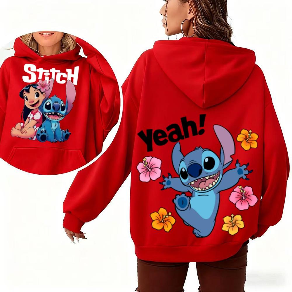 Lilo & Stitch Women's Hoodie Sweatshirt Autumn Winter Warm Top with Cute Cartoon Floral Prints for Fashion Street Casual Top