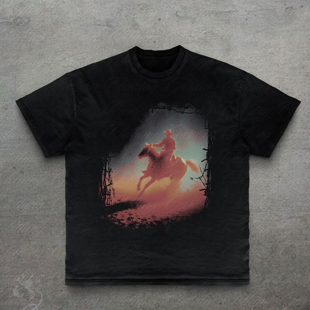 Cowboy Graphic Tee, Vintage Style Western T-Shirt for Men Women, Retro Horse Rider Top, Aesthetic Country Shirt, Grunge Streetwear Shirt
