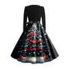 Christmas Print Flare Dress For Women Long Sleeve Dress Hollow Party Casual Dresses
