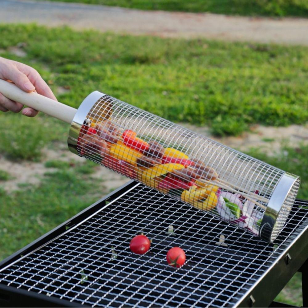2/3Pcs Set Stainless Steel BBQ Basket Cylinder Barbecue Rack Useful Barbecue Cage for Outdoor