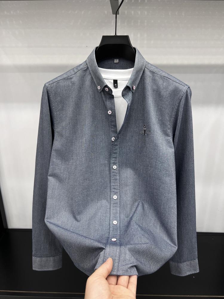 Рубашка Tommy 2024 Осень/Зима с длинным рукавом из мягкого матового оксфордского хлопка с вышивкой