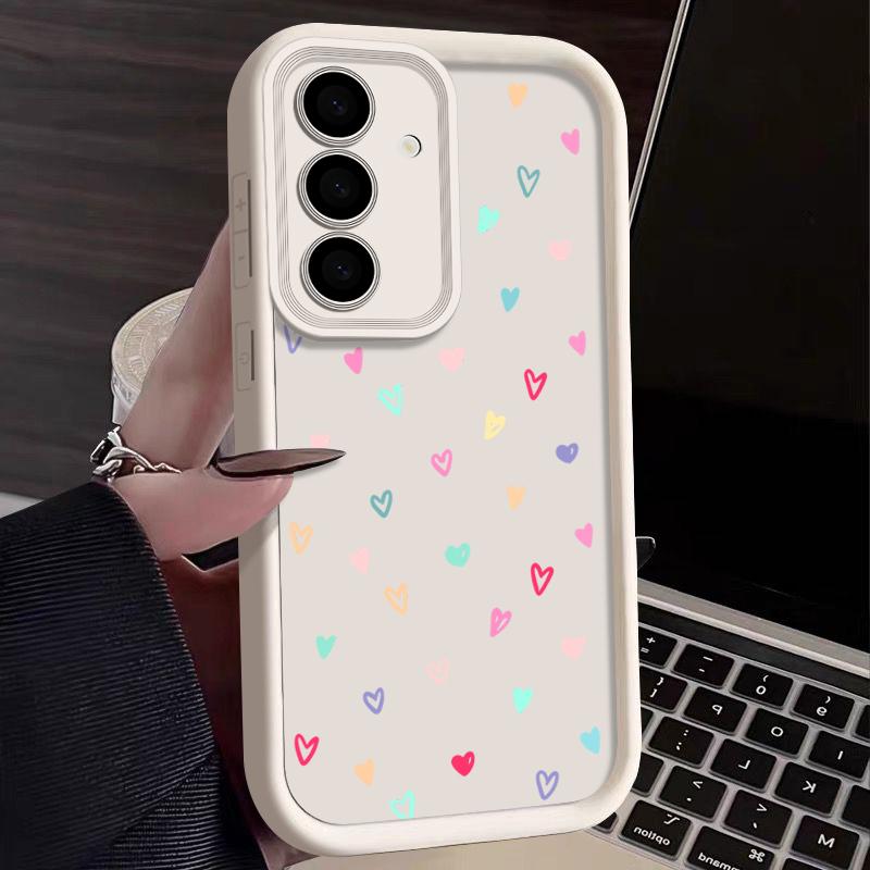 Color Love Hearts Print Matte Shockproof Case For Samsung S25 S24 FE S23 Ultra S22 A16 A56 A15 A55 A36 A35 A54 Lens Protection TPU Soft Phone Cover
