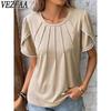 Women's Fashion Casual Summer Spring Solid Color Print Short Sleeve O-Neck Blouses & Shirts