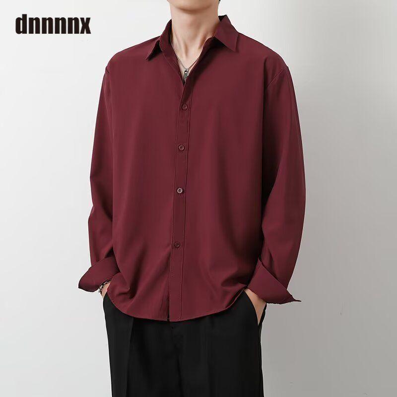 Весенняя Стильная Свободная Однотонная Универсальная Повседневная Рубашка с Длинным Рукавом из Ледяного Шелка для Мужчин Женщин