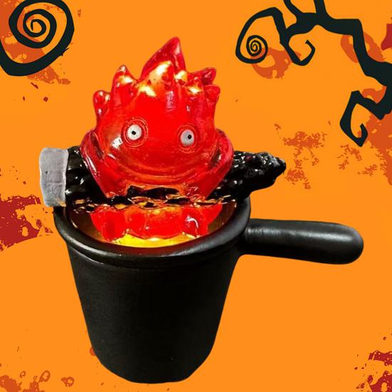 Adorable Calcifer Lamp Statue Night Light Cartoon Shape Warm Orange Flame Light Bedroom Office Decoration