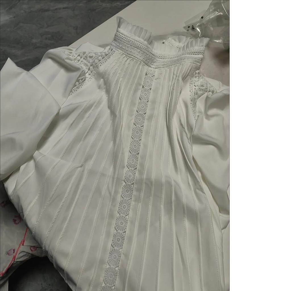 Shirt Spring and Summer High-end Sense of White Puff Sleeve Stand-up Collar Blouse Women