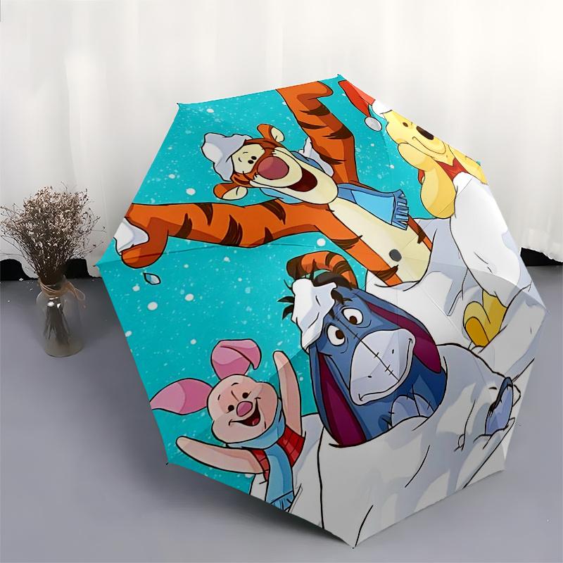 Winnie and friends Themed Travel Umbrella-8 Ribs Automatic Opening and Closing, Portable Folding Design, Compact and Stylish Umbrella