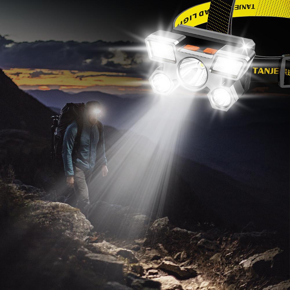 Налобный фонарь USB перезаряжаемая светодиодная лампа ультра яркий налобный фонарик 5 светодиодов 4 режима водонепроницаемый