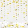 Gold 100th Birthday Decorations Number 100 Circle Dot Twinkle Star Garland Hanging Streamer Bunting Banner Backdrop for Women Mens 100th Anniversary