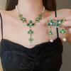 Vintage Long Flower Zircon Necklace Earrings For Women Green Crystal Earrings Banquet Weddings Zircon Sets