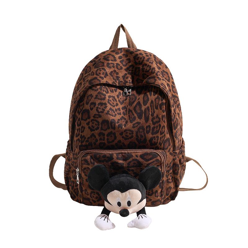 Autumn And Winter Fashion Leopard Print Backpack Travel Big Backpack Lightweight Single Shoulder Oblique Span Student Schoolbag