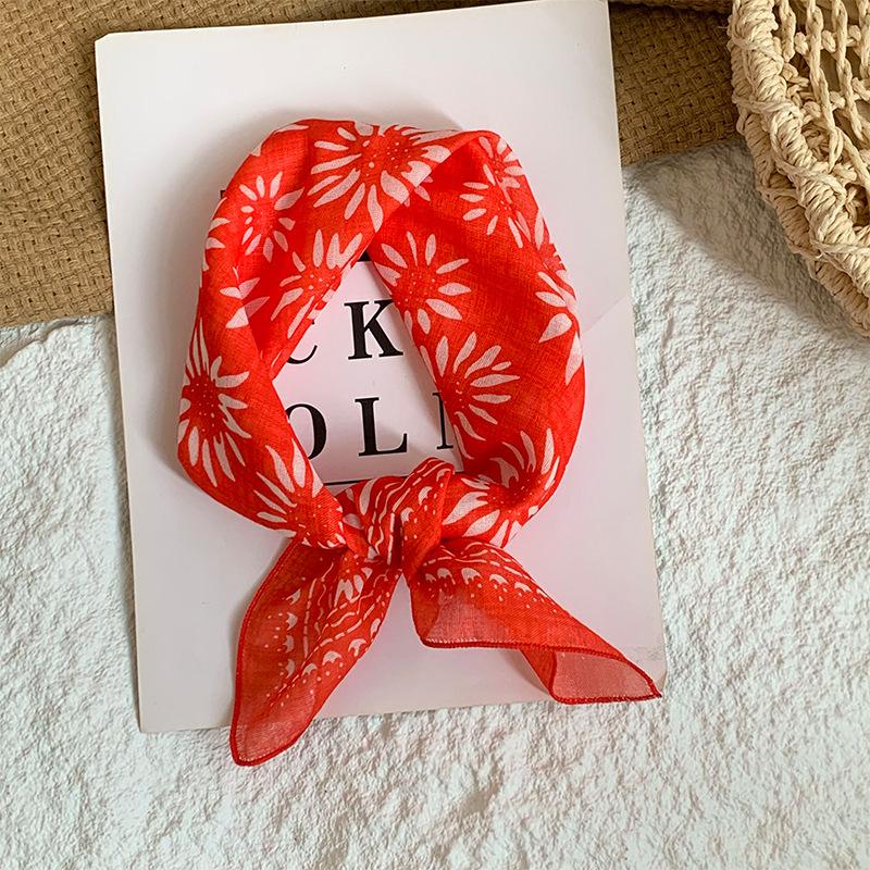 Neck Small Square Scarf Flower Literary Retro Scarf Headband Headscarf Silk Scarf High Sense Fashion Versatile Scarf Shawl