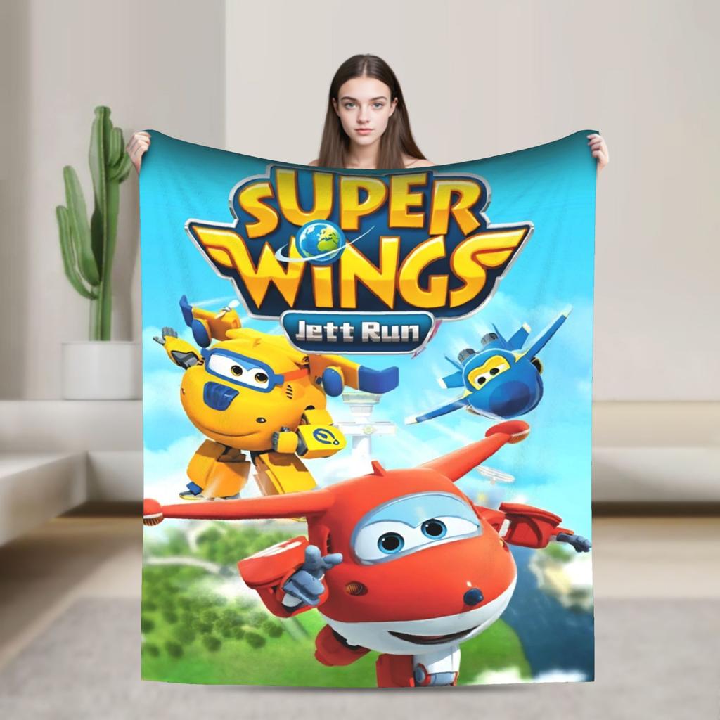 Плед Super Wings из фланели с изображением мультяшного робота и машинки, забавный плед для дивана, постельного белья, гостиной, 150*125 см.