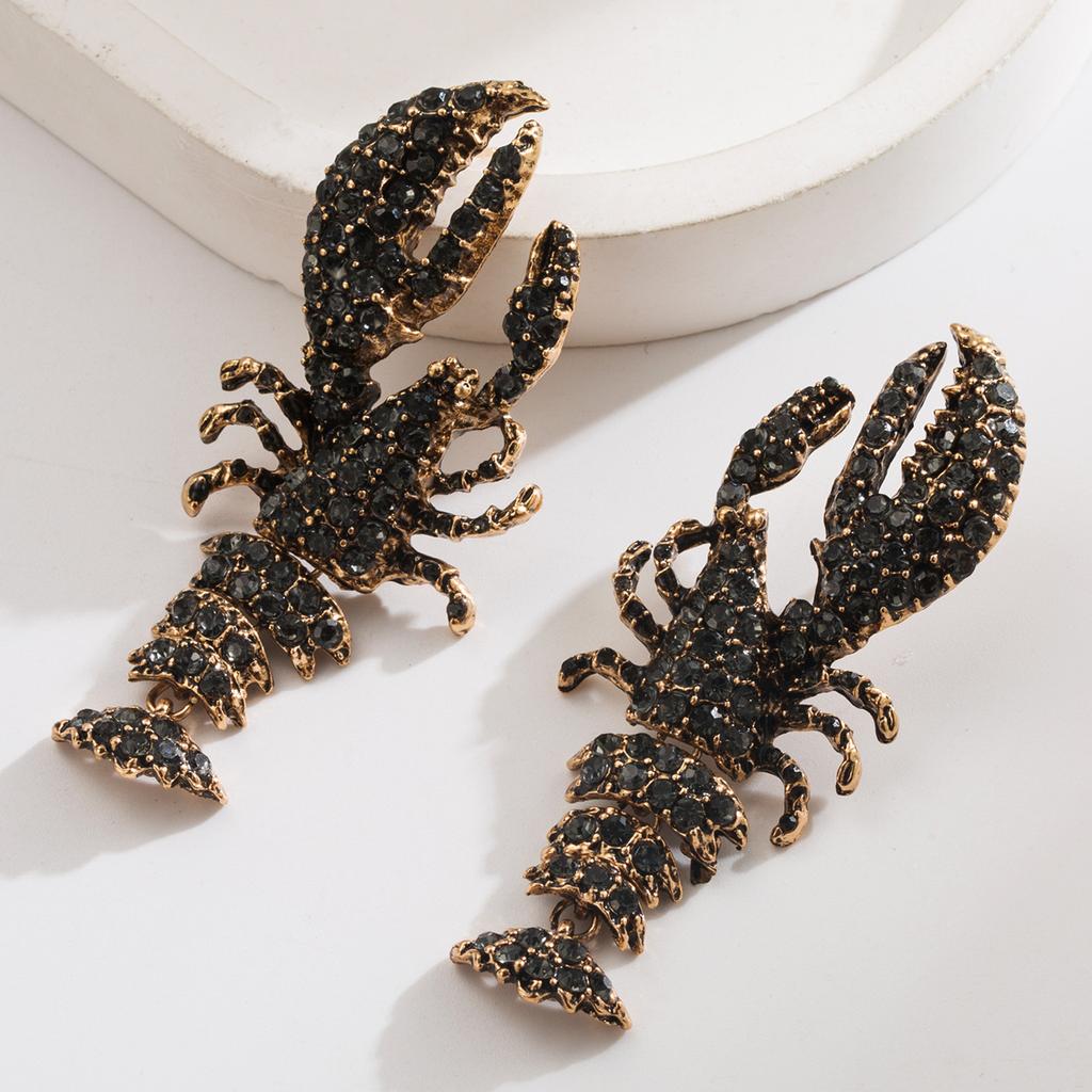 Серьги из океанической серии для женщин, модные серьги с бриллиантами в виде лобстера, стрекозы, краба, универсальные серьги-пусеты с серебряной иглой S925