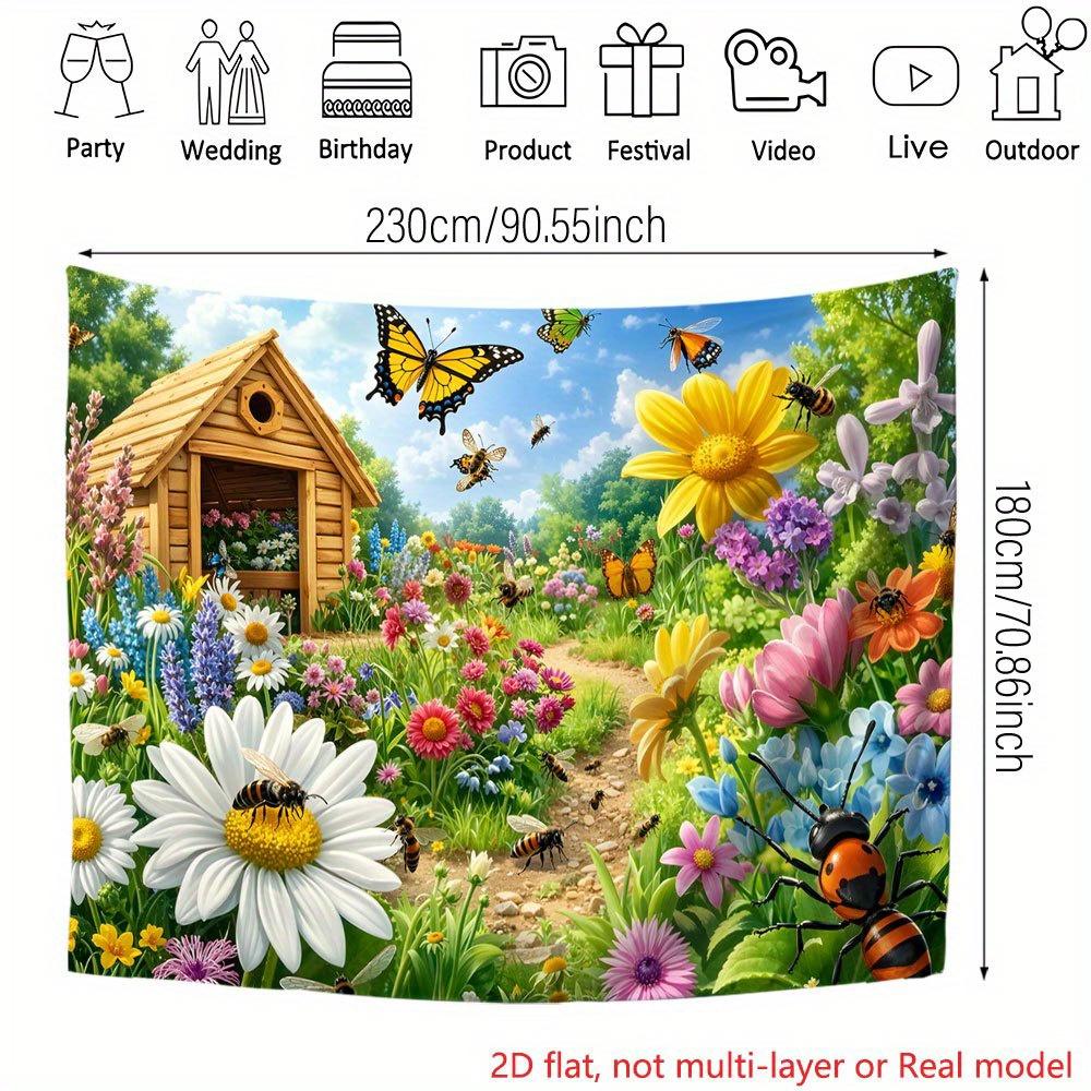 2D plane 1 butterfly bee and garden cottage background banner. Suitable for studios and photo party supplies.
