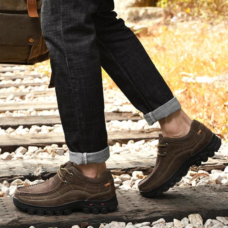 Handmade Casual Walking Shoes Walking Climbing Men's Footwear Non-Slip Hiking Shoes Outdoor Camping Men Genuine Leather Sneakers