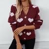 Women's Elegant and Exquisite New Knitted Sweater with Printed Love Jacquard V-neck Cardigan Sweater for Women