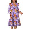 Women's V-Neck Flowing Layered Bohemian Long Sleeve Halloween Print Dress
