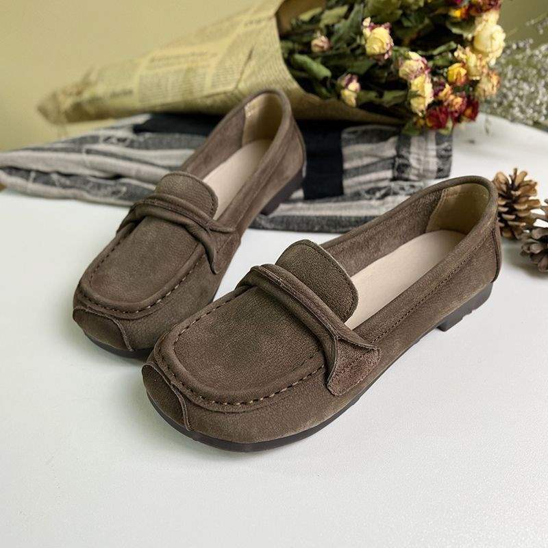 Женские одинарные туфли из мягкой кожи на мягкой подошве из говяжьей жилы, весна-осень 2025, матовая кожа, низкий каблук, туфли-бини, мягкая поверхность, обувь для мамы