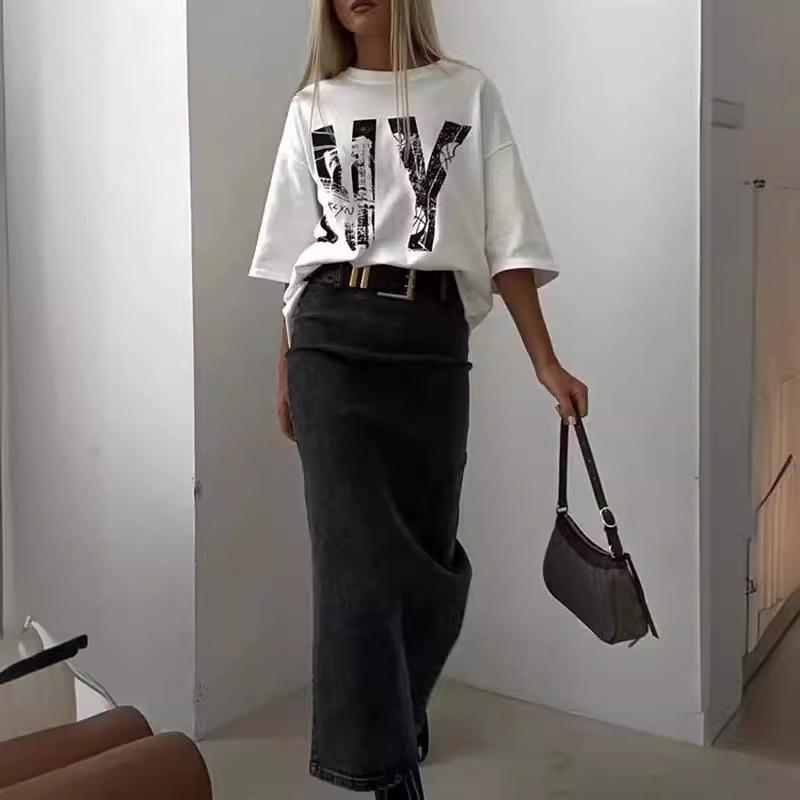 Футболка из хлопка с буквенным принтом, универсальная, женская, летняя, свободная, мягкая, с коротким рукавом, повседневная, универсальная, для офиса, для женщин, топы