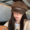 Leather Brim Old Beret Autumn and Winter Maillard Painter New Retro Octagonal Hat Newsboy Hat Shows Small Face