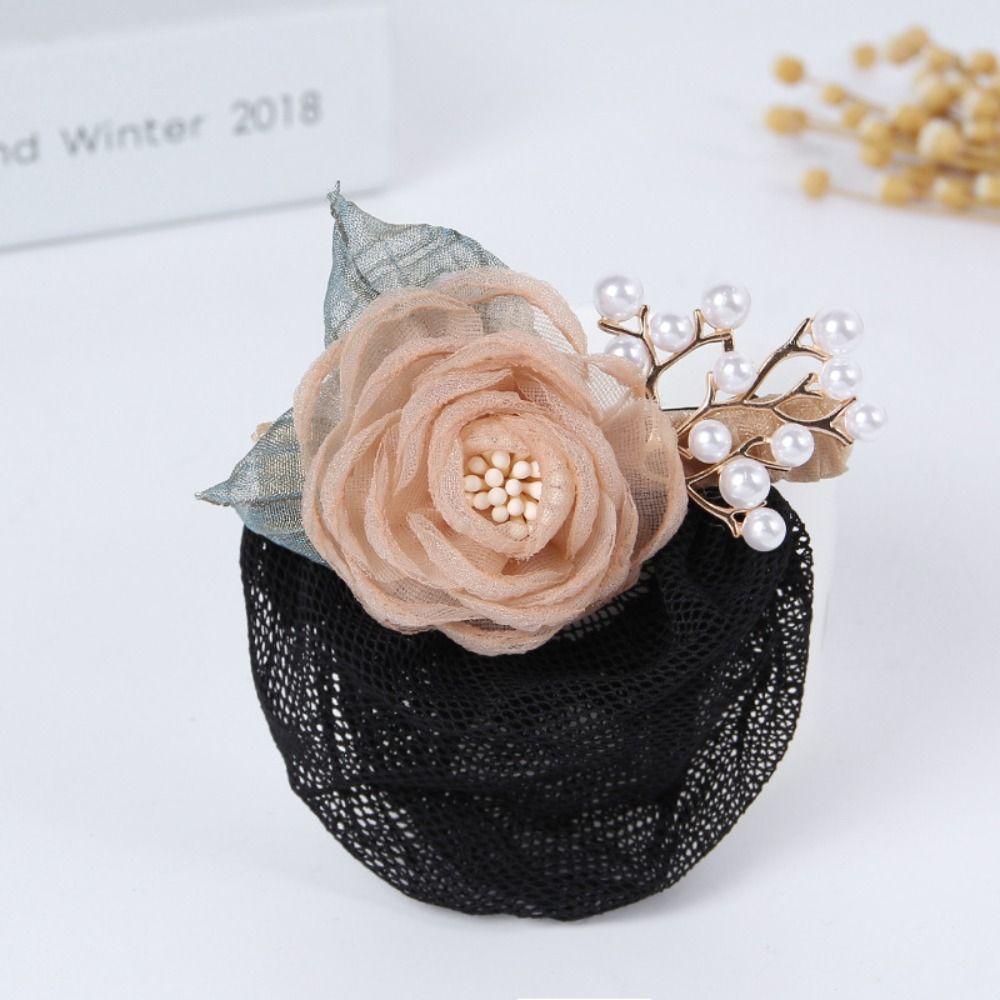 Korean Style Pearls Crochet Bun Net Bun Snood Rose Lace Hair Net Office Lady