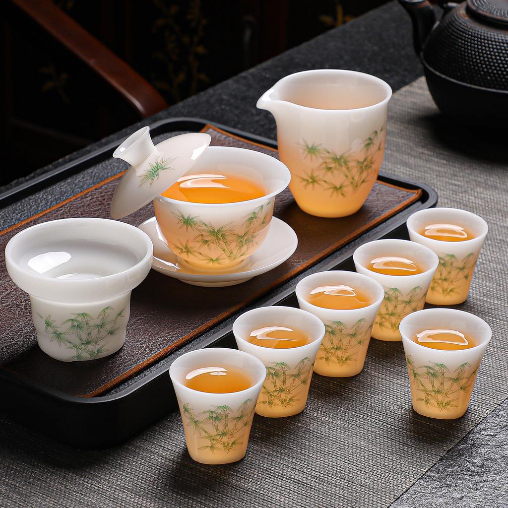 High-grade ice seed jade porcelain tea set merchandise souvenir business company high-end gifts can be done
