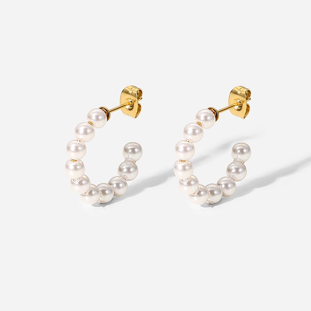 Yori Fashion Серьги-кольца из нержавеющей стали с имитацией жемчуга для женщин Шарм Характера Металл Модные Водонепроницаемые Украшения