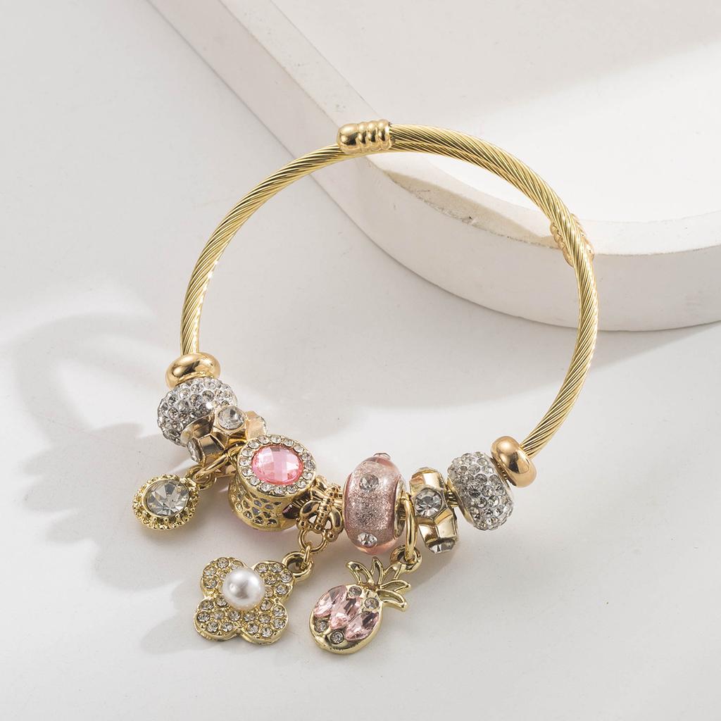 Мода Универсальный Жемчужный Инкрустированный Цветок Ананас Аксессуары Подвеска Браслет Невыцветающий Парный Браслет