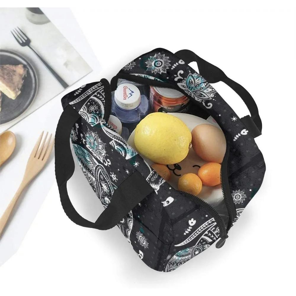 Сумка для обеда с изображением индийского африканского лотоса, этнического слона, изолированная сумка для обеда, холодильник для пикника, кемпинга, работы, путешествий