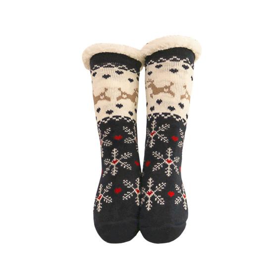 1 Pair Winter Floor Socks Thickened Fuzzy Plush Warmth Retention Christmas Elk Snowflake Print Leg Warmer Silicone Bottom Fall Winter Floor Socks