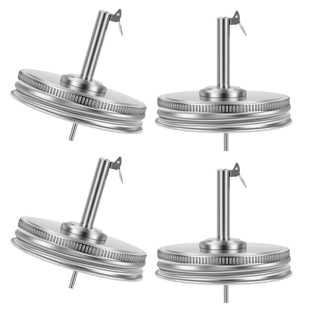 2/4 Pcs Mason Jar Pour Mouth Lid Stainless Steel Mason Jug Flip Cap Dustproof Leakproof Glass Jar Flip Cap Easy to Use Mason Jug