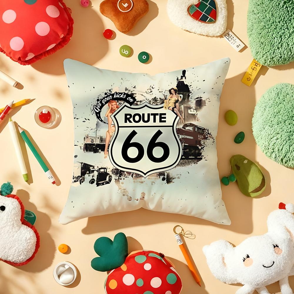 Классическая Ретро Наволочка Route 66 Плюшевая Ткань Мягкая Двусторонняя Печать Диванная Теплая Зимняя Домашний Подарок Наволочка