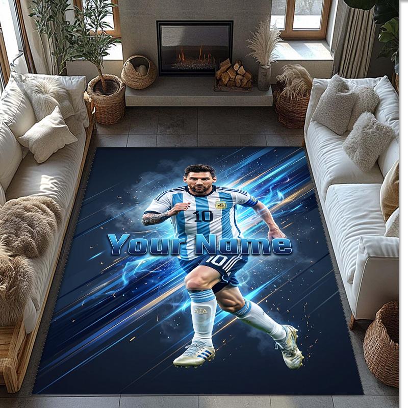 Lionel Messi Printed Crystal Velvet Rug Non‑Slip Crystal Velvet Carpet For Sofa Bedroom Indoor Home Decoration